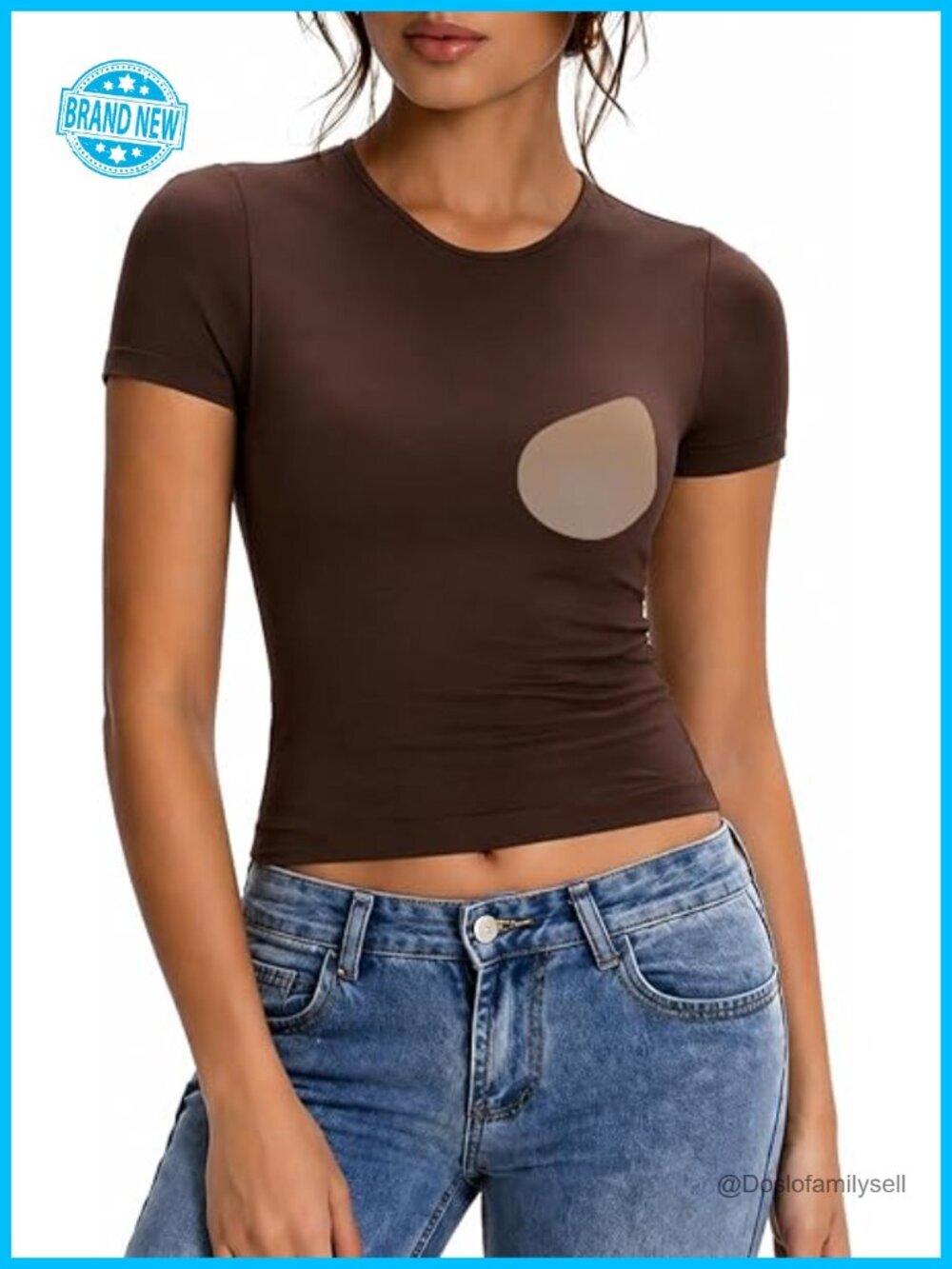 Built in Bra T Shirts Short Sleeve Crop Top Y2K Going Out Tops Fitted Basic - Picture 1 of 5
